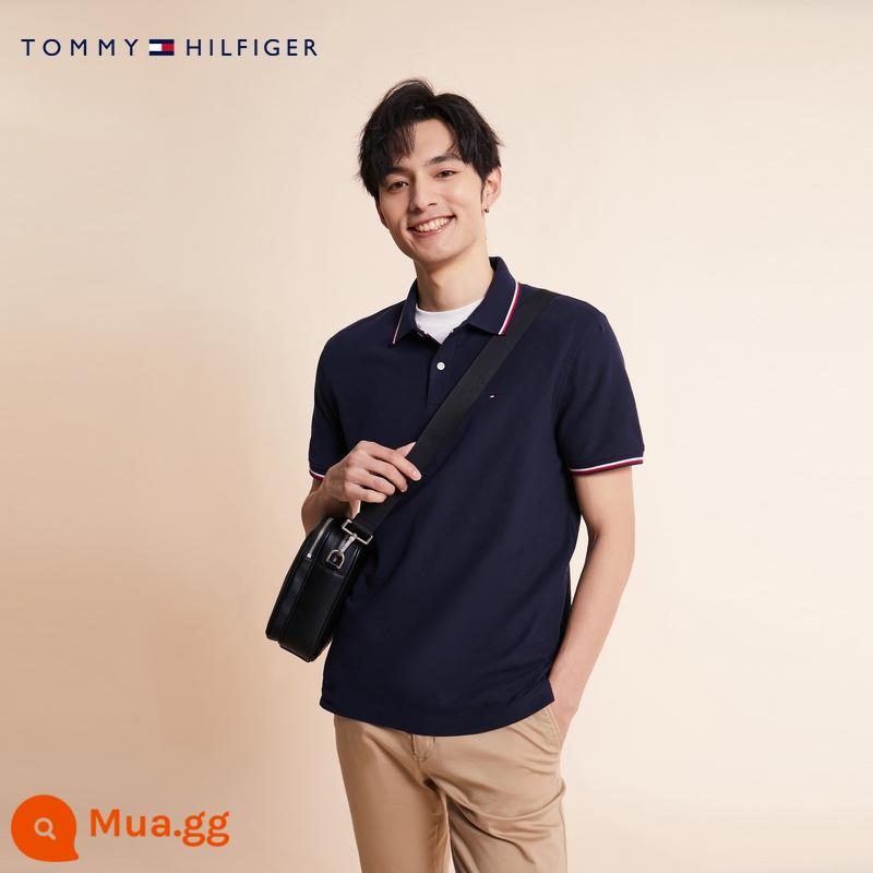 Tommy 23 mùa xuân và mùa hè mới thời trang nam đi lại logo thêu trim phiên bản phù hợp với áo sơ mi POLO ngắn tay 78J9195 - Màu xanh đậmCHS