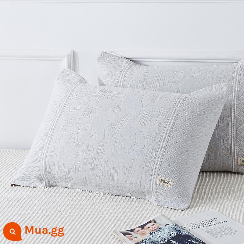 Khăn gối đôi cotton nguyên chất chống trơn trượt không rụng bông cao cấp theo phong cách Châu Âu hộ gia đình đơn giản Bắc Âu gạc gối khăn - Cặp màu xám Fushou