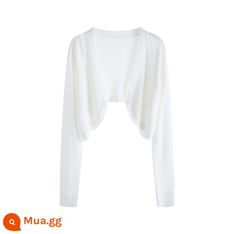 Kem Chống Nắng Mùa Hè Nhỏ Hình Ngắn Sườn Xám Với Chân Váy Treo Khăn Choàng Nữ Dệt Kim Mỏng Cardigan Áo Khoác Áo - Trắng