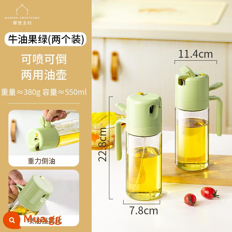 Bà nội trợ hiện đại xịt xuống chai xịt dầu kép gia đình chai gia vị chống rò rỉ bình dầu nồi thủy tinh nhà bếp chai xịt dầu - 2 gói màu xanh bơ tùy chỉnh [phun nguyên tử hóa + đổ trọng lực] Chai dầu kép phun và đổ 550ML