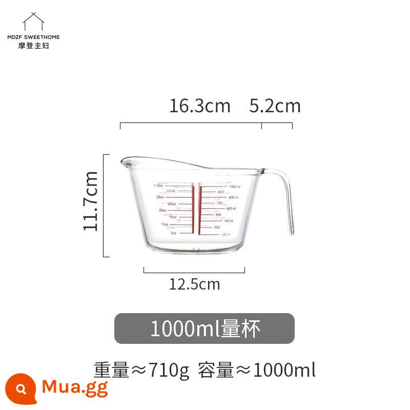 Người nội trợ hiện đại cốc đo thủy tinh có thang đo công cụ làm bánh chịu nhiệt độ cao borosilicate cao cấp thực phẩm đánh trứng chất lỏng cốc - Cốc đong thủy tinh cường lực 1000ml [lò vi sóng/lò nướng/nướng/đập]