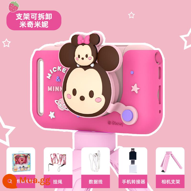 Máy ảnh kỹ thuật số Disney Strawberry Bear dành cho trẻ em có thể chụp ảnh bé trai và bé gái Douyin lưới HD nhỏ bằng một mắt màu đỏ - [Đế đỡ miễn phí] Mickey và Minnie (màn hình lớn 2,4 inch, đèn flash)