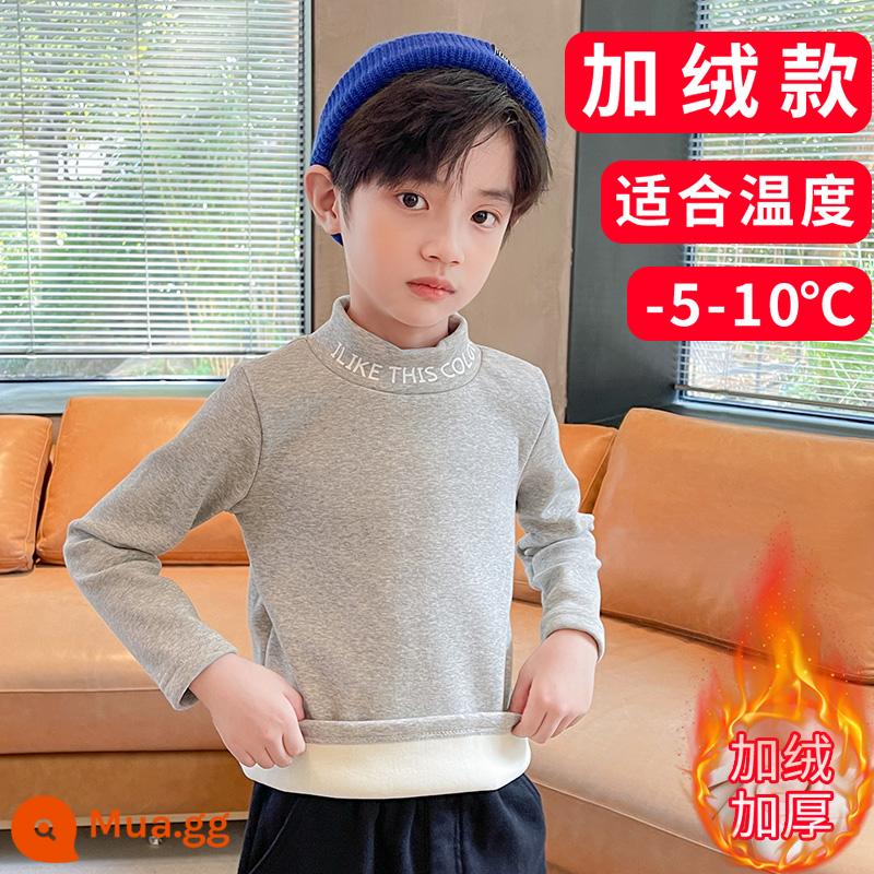 Áo sơ mi bé trai có đáy bằng cotton nguyên chất cho trẻ em phong cách mùa đông cộng với nhung cổ cao nửa đầu 2023 quần áo mùa thu mới lớn cho trẻ em bên trong ấm áp - DTX181 xám nhạt #2K [kiểu nhung]