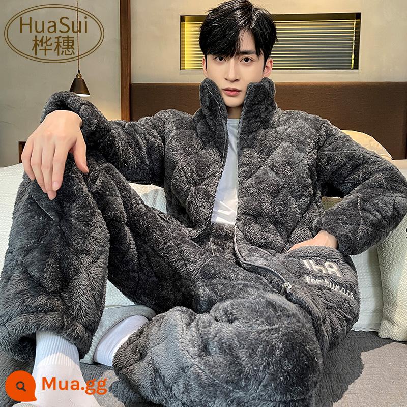 Pyjamas Men's Winter Coral Velvet Velvet Song pluffy ba -layer Cotton Set - P7710 Bỏ Túi Tiếng Anh Nam