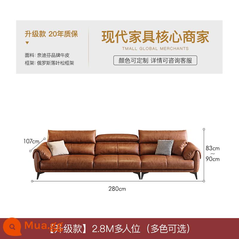 Meibai Ý sofa da tối giản phòng khách hiện đại đơn giản nhẹ nhàng sang trọng lớp đầu tiên da bò thẳng hàng sofa da sáp dầu - [Mẫu nâng cấp-màu caramel] 2,8m nhiều người