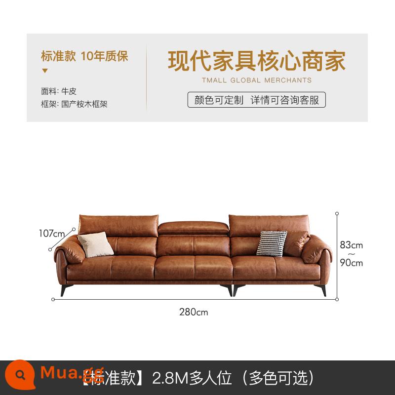 Meibai Ý sofa da tối giản phòng khách hiện đại đơn giản nhẹ nhàng sang trọng lớp đầu tiên da bò thẳng hàng sofa da sáp dầu - [Mẫu tiêu chuẩn-màu caramel] 2,8m nhiều người