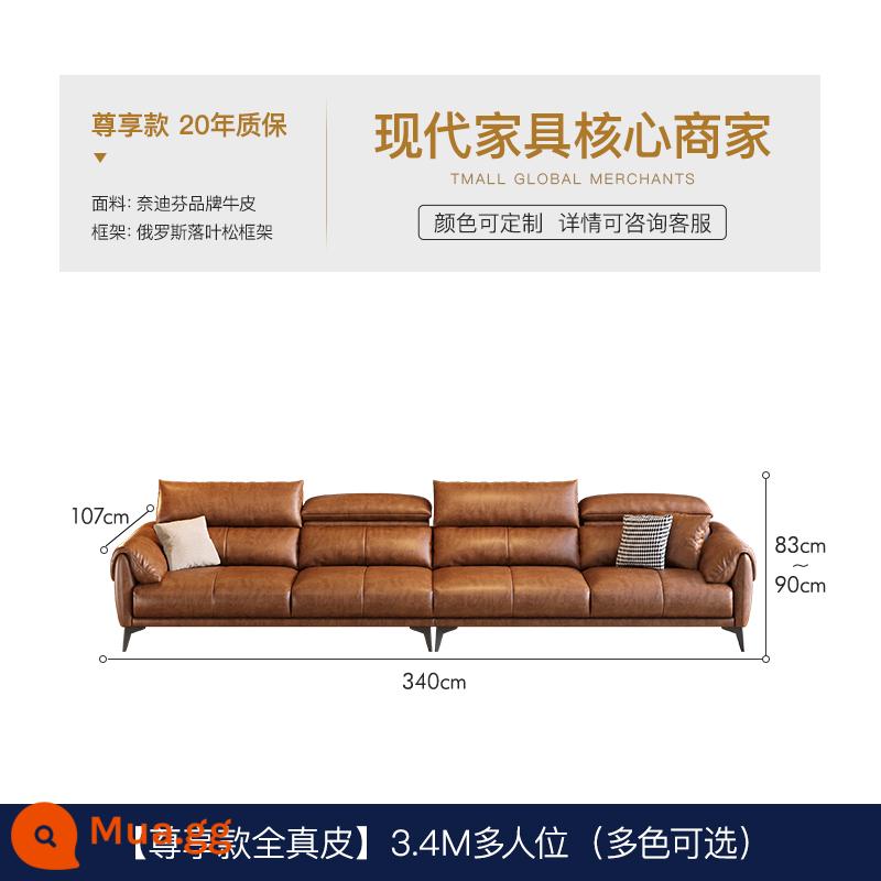 Meibai Ý sofa da tối giản phòng khách hiện đại đơn giản nhẹ nhàng sang trọng lớp đầu tiên da bò thẳng hàng sofa da sáp dầu - [Phiên bản độc quyền Mẫu da thật toàn bộ - Màu caramel] Xe nhiều chỗ 3,4m