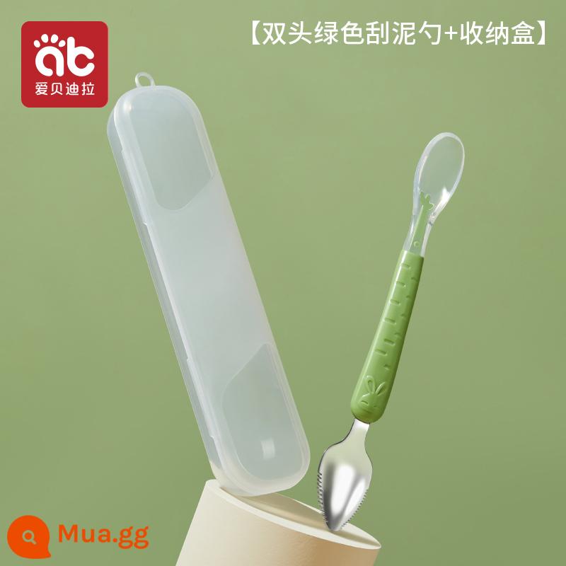 Muỗng cạo bùn cho bé trái cây không chủ yếu là dụng cụ thực phẩm hiện vật thìa silicone hai đầu muỗng bùn táo muỗng cạo bùn trái cây cho bé - [Thép không gỉ-Silicone cấp thực phẩm] Hộp bảo quản không có màu xanh lá cây ngải cứu