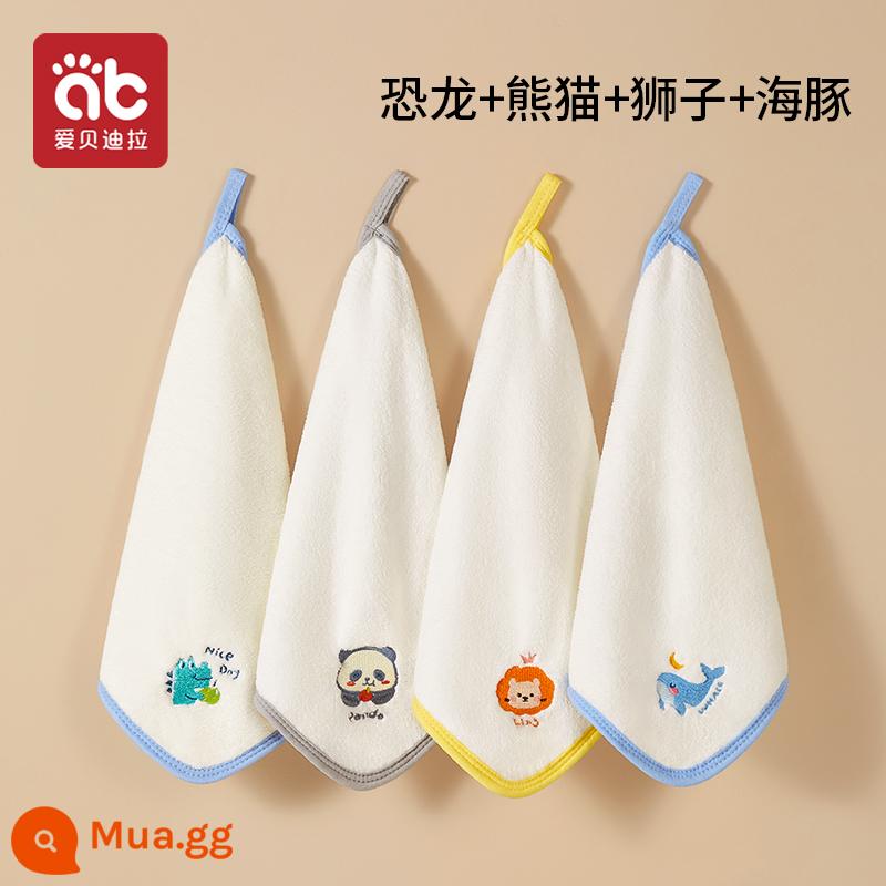 Khăn lau nước bọt cho bé sơ sinh khăn vuông nhỏ đặc biệt tắm cho bé khăn lau trẻ em cotton mềm siêu mềm khăn mặt - [4 món] Khủng long + Gấu trúc + Sư tử + Cá heo