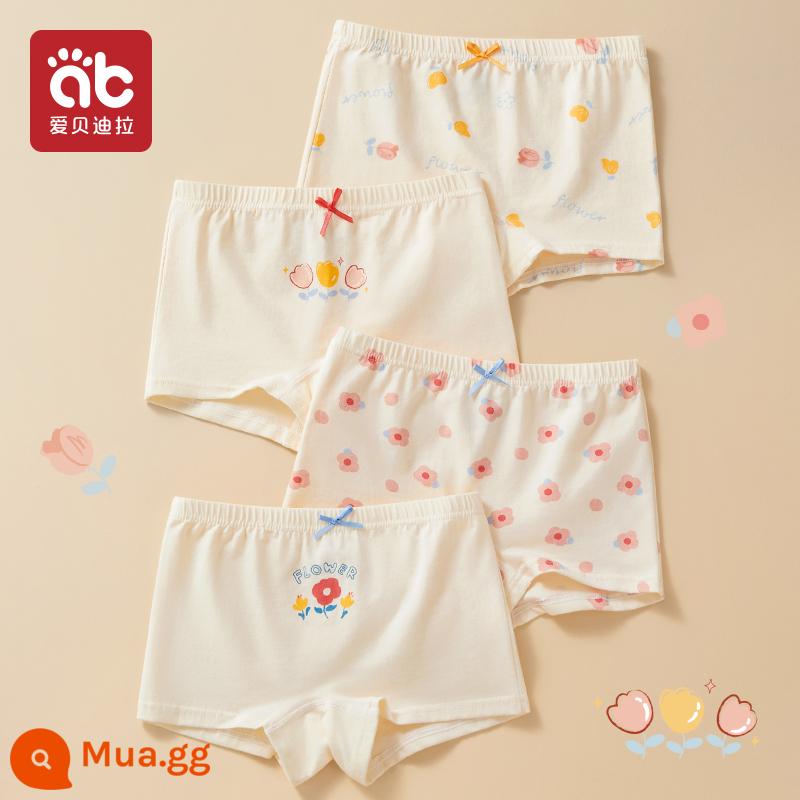 Quần lót trẻ em bé gái cotton boxer bé gái quần đùi cotton bốn góc mùa hè bé gái lớn bé không kẹp xì hơi - Hoa Xuân-4 Gói