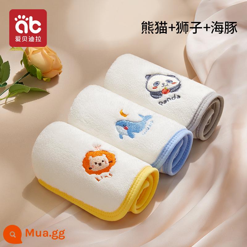 Khăn lau nước bọt cho bé sơ sinh khăn vuông nhỏ đặc biệt tắm cho bé khăn lau trẻ em cotton mềm siêu mềm khăn mặt - [3 món] Gấu trúc + sư tử + cá heo.