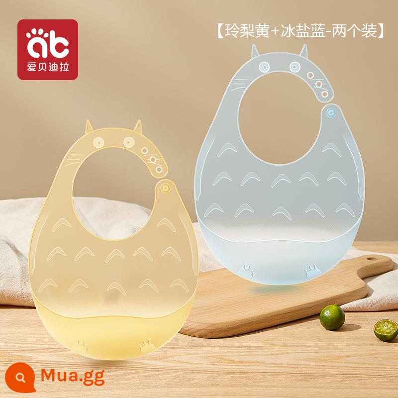 Yếm ăn cho bé Yếm ăn silicone siêu mềm chống thấm nước dành cho trẻ nhỏ Yếm ăn nước bọt cho bé ăn bổ sung Yếm ăn - [Gói 2 - My Neighbor Totoro Style] Vàng Lingli + Xanh Muối Đá