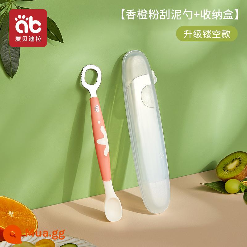 Muỗng cạo bùn cho bé trái cây không chủ yếu là dụng cụ thực phẩm hiện vật thìa silicone hai đầu muỗng bùn táo muỗng cạo bùn trái cây cho bé - [❤️ Nâng cấp cấp thực phẩm bằng thép không gỉ] Hộp bảo quản không bột màu cam