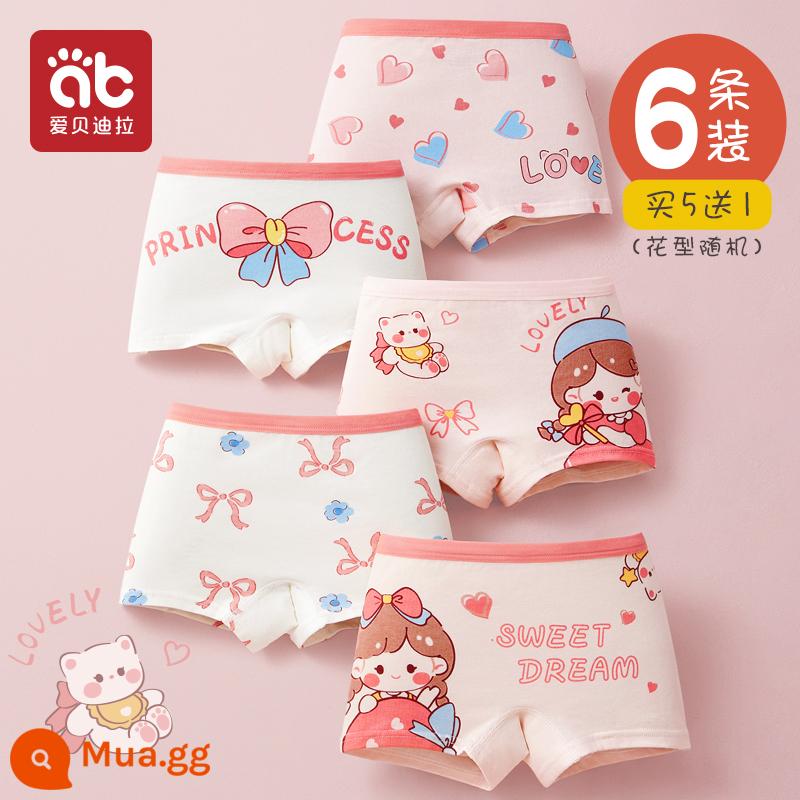 Quần lót trẻ em bé gái cotton quần đùi boxer quần boxer bé gái 100% cotton big boy 100% không mông - Công chúa ngọt ngào-6 gói