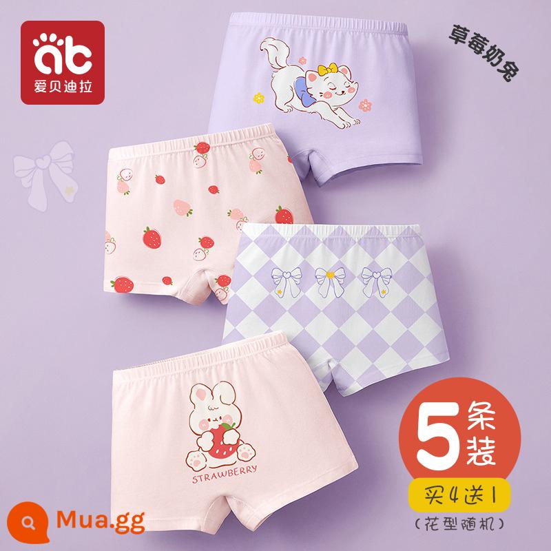 Quần lót trẻ em bé gái cotton boxer bé gái quần đùi cotton bốn góc mùa hè bé gái lớn bé không kẹp xì hơi - Thỏ Sữa Dâu-5 Gói