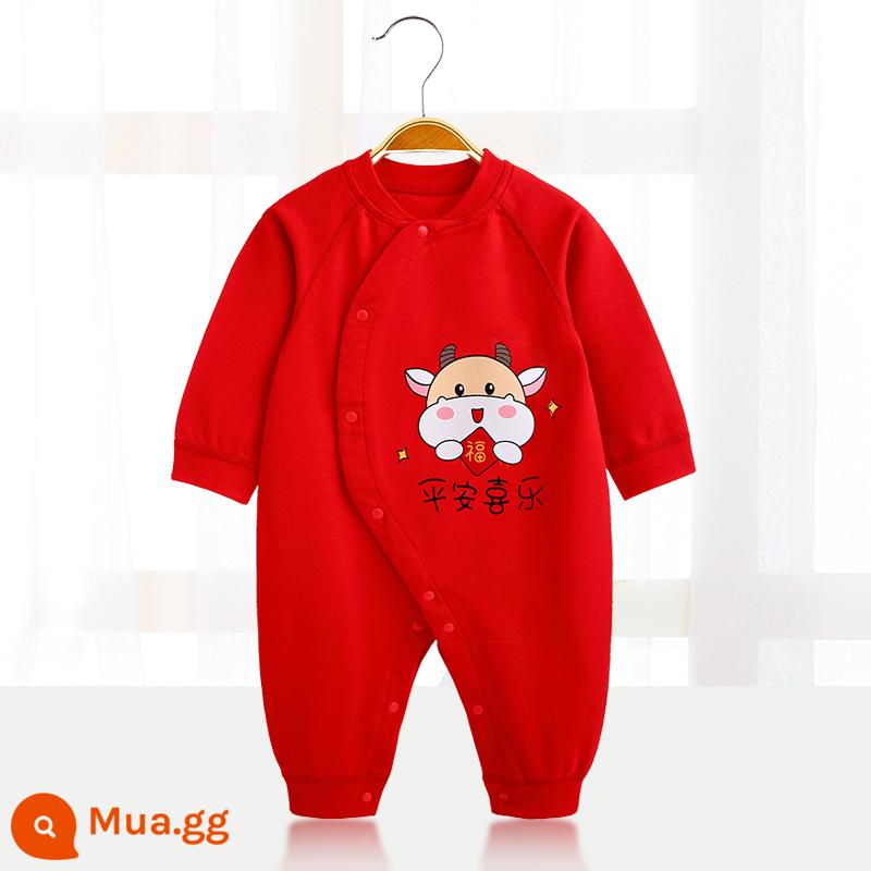 Áo liền quần cotton nguyên chất cho bé Quần áo năm mới quần áo trăng tròn sơ sinh áo liền quần lễ hội năm mới áo liền quần mùa xuân, thu đông - 〖Phong cách thông thường〗Hòa bình và niềm vui Niuniu