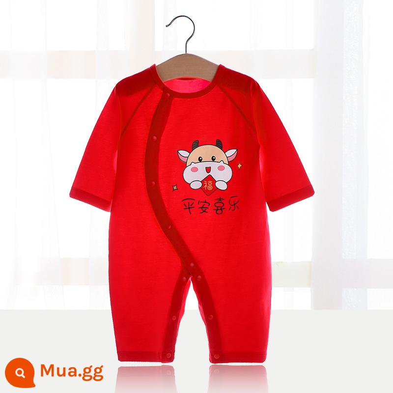 Áo liền quần cotton nguyên chất cho bé Quần áo năm mới quần áo trăng tròn sơ sinh áo liền quần lễ hội năm mới áo liền quần mùa xuân, thu đông - (Mẫu mỏng mùa hè) Bình yên và vui vẻ