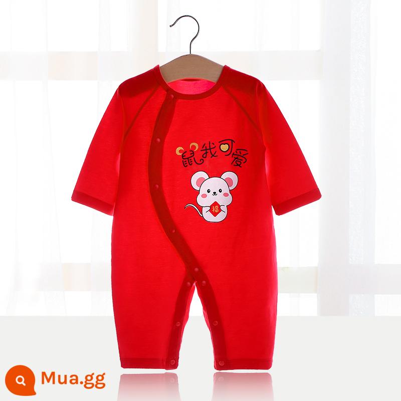 Áo liền quần cotton nguyên chất cho bé Quần áo năm mới quần áo trăng tròn sơ sinh áo liền quần lễ hội năm mới áo liền quần mùa xuân, thu đông - (Phong cách mùa hè mỏng manh) Chuột Tôi dễ thương