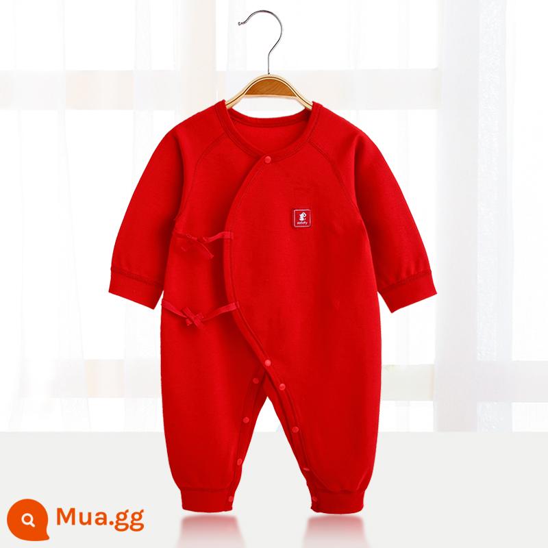 Áo liền quần cotton nguyên chất cho bé Quần áo năm mới quần áo trăng tròn sơ sinh áo liền quần lễ hội năm mới áo liền quần mùa xuân, thu đông - 〖Phong cách thông thường〗Phong cách nhãn dệt