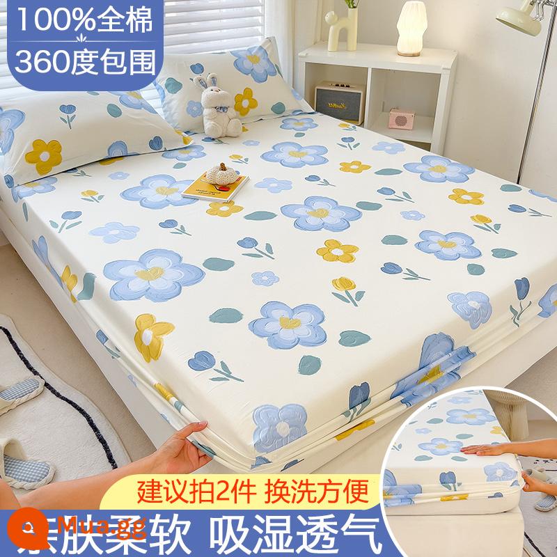 Túi vải cotton trải giường đơn mảnh vải phủ giường chống bụi dày Simmons vỏ bọc nệm bao gồm tất cả ga trải giường - Hoa trong sân