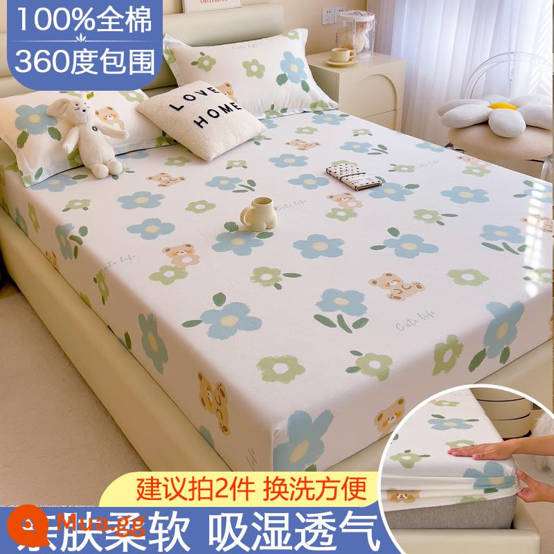 Túi vải cotton trải giường đơn mảnh vải phủ giường chống bụi dày Simmons vỏ bọc nệm bao gồm tất cả ga trải giường - Gấu yêu thích