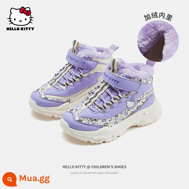 Giày trẻ em hellokitty, giày thể thao nhung bé gái, giày cotton trẻ em thu đông mới, giày bố bé gái, đế mềm - K3546819 Mi Purple (cộng với nhung) phiên bản nâng cấp dày và chống thấm nước