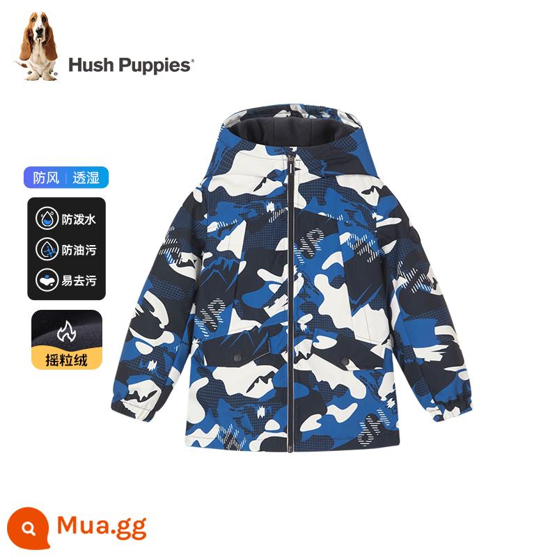 Hush Puppies quần áo trẻ em Áo khoác bé trai mùa thu đông mới lớn cho bé ba lớp áo khoác ấm áp trẻ em áo gió nhung - Xanh sapphire [nhung] CC590