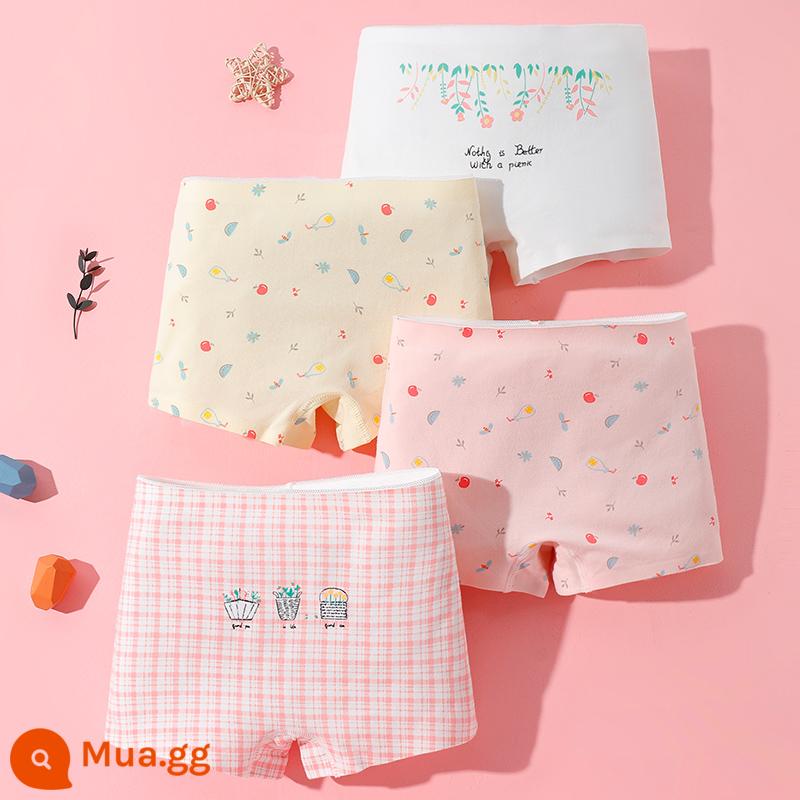 Quần lót bé gái boxer cotton nguyên chất không kẹp pp cotton tam giác bé trai bé gái quần short 100% 4 góc - Thời gian giải trí (Gói Model-4 nâng cấp kháng khuẩn Traceless-2023)