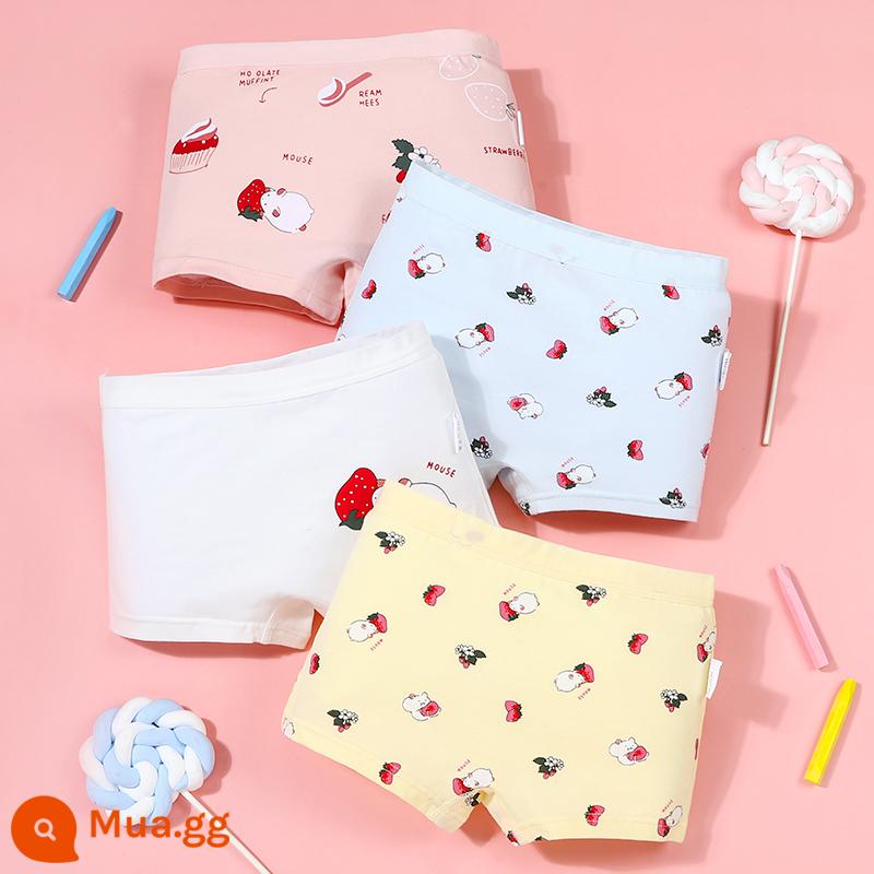 Quần lót bé gái boxer cotton nguyên chất không kẹp pp cotton tam giác bé trai bé gái quần short 100% 4 góc - Thỏ Dâu Mềm Mại Và Dễ Thương (4 Gói)