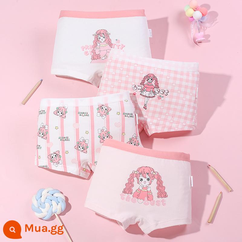 Quần lót bé gái boxer cotton nguyên chất không kẹp pp cotton tam giác bé trai bé gái quần short 100% 4 góc - Cô Nàng Tình Yêu (4 Gói)