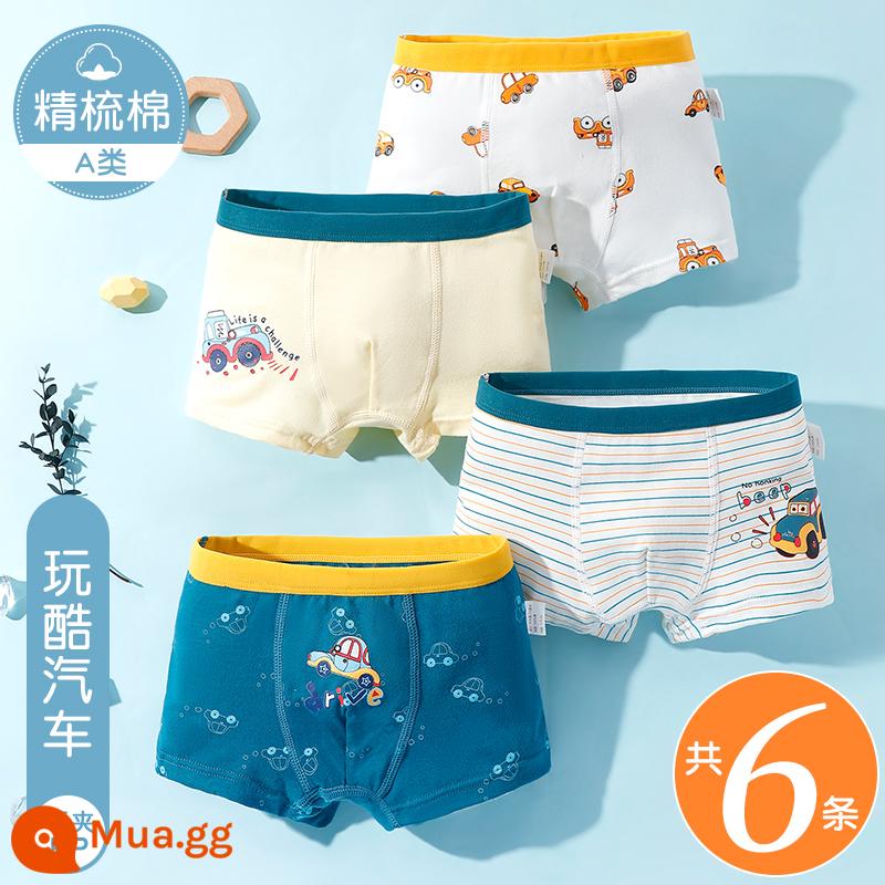 Quần lót trẻ em bé trai cotton 4 góc bé trai cotton trung và lớn boxer bé trai 100% quần đùi bé không kẹp mông - [Mua 4 tặng 2] Chơi xe cực ngầu (tặng 2 chiếc ngẫu nhiên)