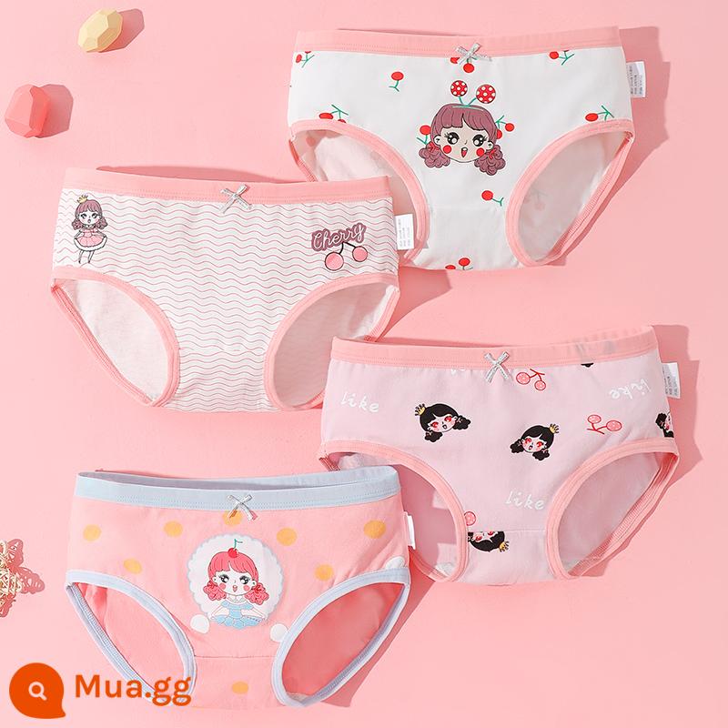 Quần lót bé gái boxer cotton nguyên chất không kẹp pp cotton tam giác bé trai bé gái quần short 100% 4 góc - Cherry Princess Triangle Style (4 Gói)