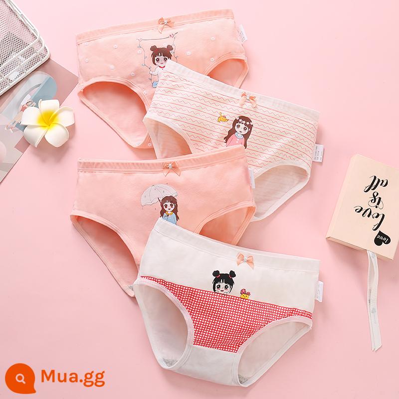 Quần lót bé gái boxer cotton nguyên chất không kẹp pp cotton tam giác bé trai bé gái quần short 100% 4 góc - Girl Next Door (4 Gói) Kiểu Tam Giác