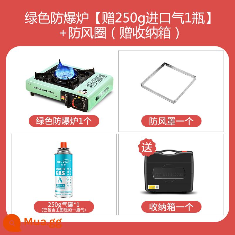 Bếp Cassette Ngoài Trời Bếp Gas Di Động Trường Vaskaska Bếp Từ Cắm Trại Dã Ngoại Bình Gas Bếp Nồi - Bếp chống cháy nổ xanh [tặng 1 chai gas nhập khẩu 250g] + vòng chống gió (tặng hộp đựng)