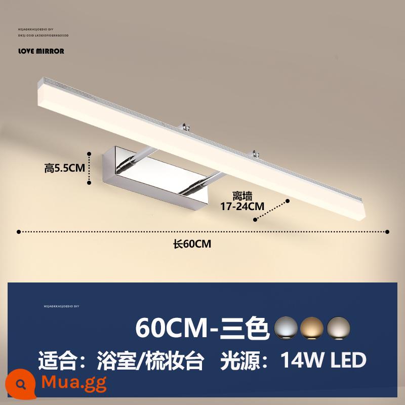 Đèn trước gương phòng trang điểm đèn led tủ phòng tắm đèn tường tủ gương đèn trang điểm đặc biệt không đục lỗ bồn rửa mặt đèn trang điểm - Màu Chrome 60cm [Điều chỉnh độ sáng ba màu 14W]