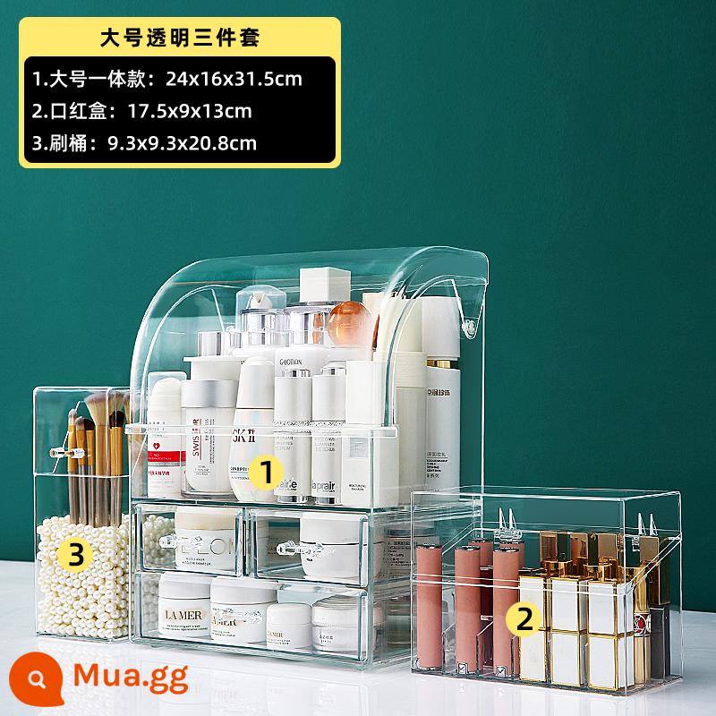 Máy Tính Để Bàn Hộp Bảo Quản Mỹ Phẩm Chống Bụi Acrylic Son Môi Công Suất Lớn Sản Phẩm Chăm Sóc Da Bàn Trang Điểm Ngăn Kéo Kệ - [Bộ ba món lớn trong suốt] Mẫu lớn tất cả trong một + hộp đựng cọ + hộp son môi