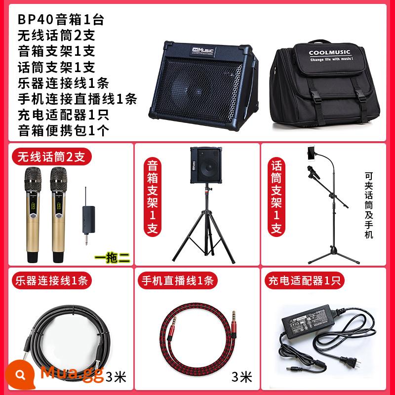 Âm nhạc tuyệt vời BP80 Sạc ngoài trời Guitar Guitar Pintellar Saxbuts Điện tử Piano Tube Tube Street Audio - BP40 + hai micro không dây + túi xách tay