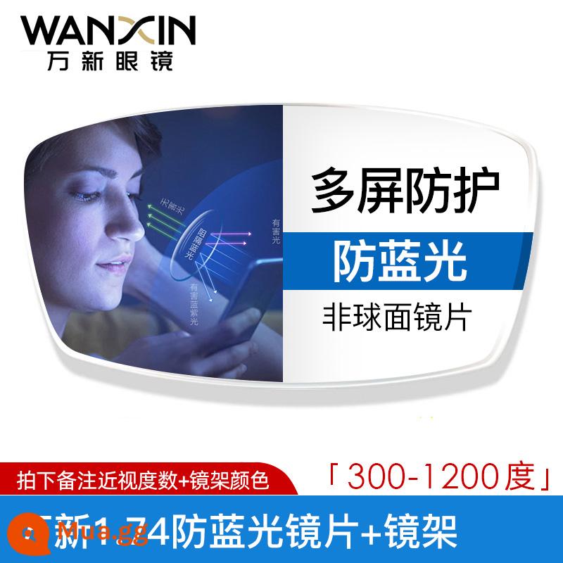 Kính gọng đen siêu nhẹ cho nữ cận thị - [Gói 4] Khung + khung chống ánh sáng xanh Wanxin 1.74 [300-1200 độ]