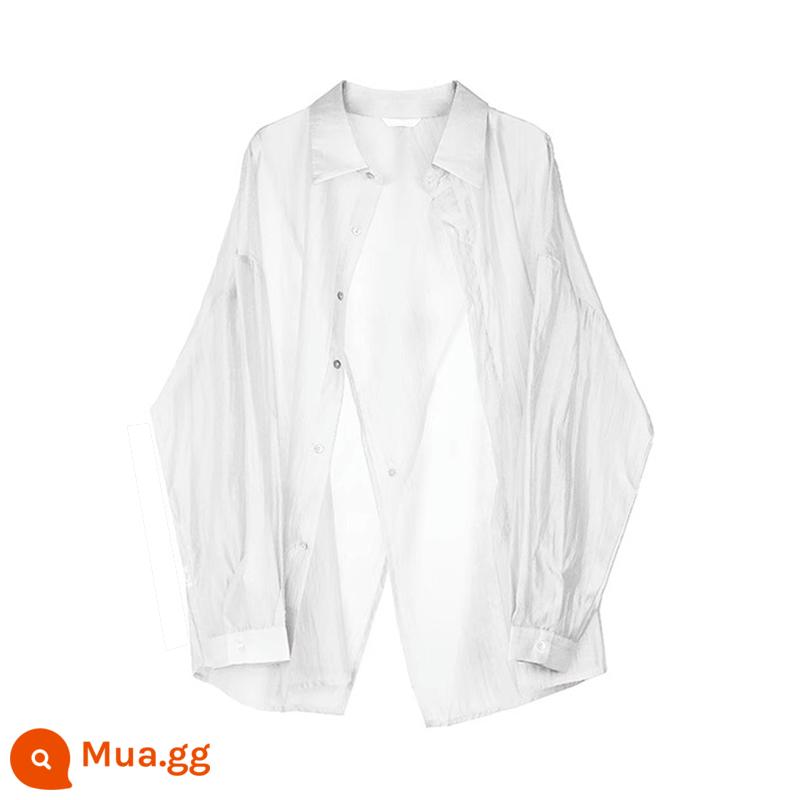 Áo Sơ Mi Tencel Xẻ Tà Xanh Dương Mùa Hè Nữ Mỏng Thiết Kế Dáng Người Nhỏ Áo Cardigan Chống Nắng Cao Cấp Mỏng - [Trắng]