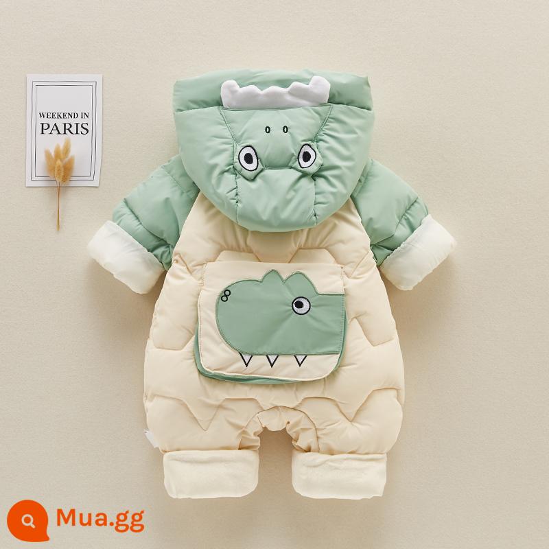 Trẻ sơ sinh áo liền quần mùa thu đông xuống quần áo cotton 0-3 tháng cho bé dày áo liền quần quần áo sơ sinh triều 6 - Bộ đồ bò dày cá sấu nhỏ màu xanh lá cây