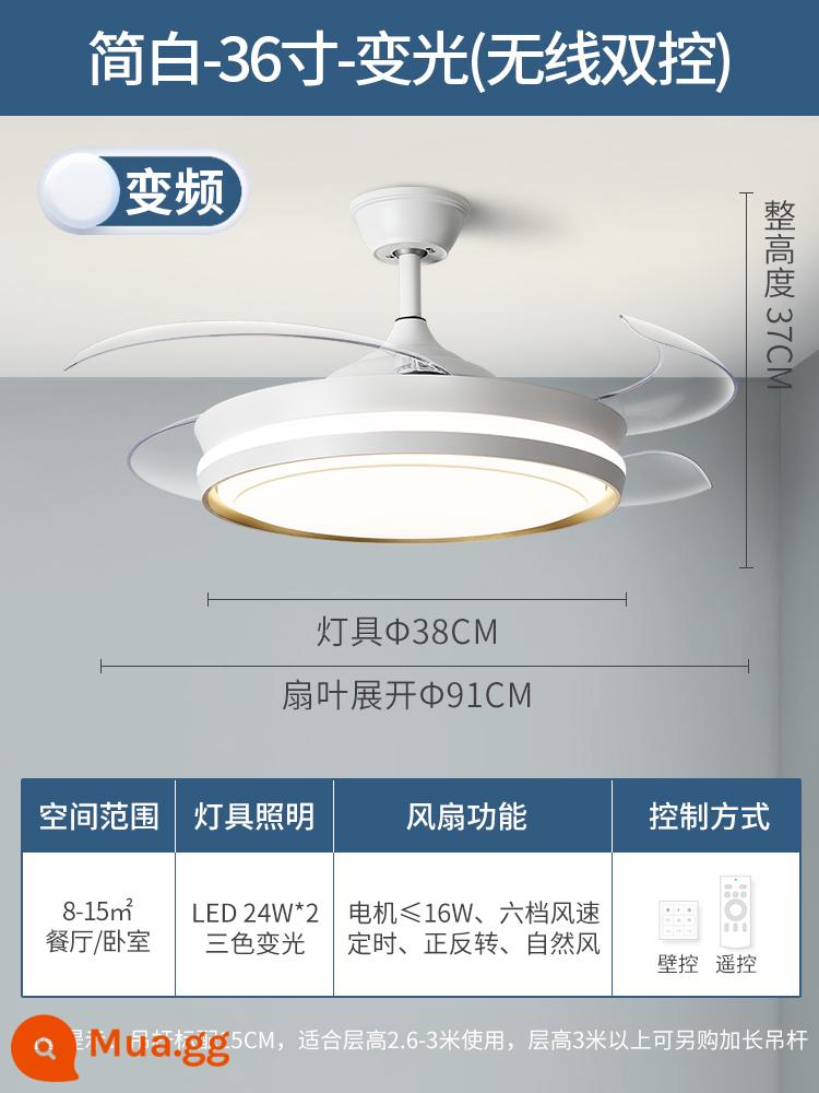 Lingwang Vô Hình Quạt Trần Đèn 2022 Mới Quạt Trần Đèn Nhà Tích Hợp Đèn Chùm Phòng Khách Phòng Ăn Phòng Ngủ Quạt Trần Đèn - [Toàn phổ] Màu trắng đơn giản 36 inch - gió 6 tốc độ tần số thay đổi - ánh sáng thay đổi - cắt đôi