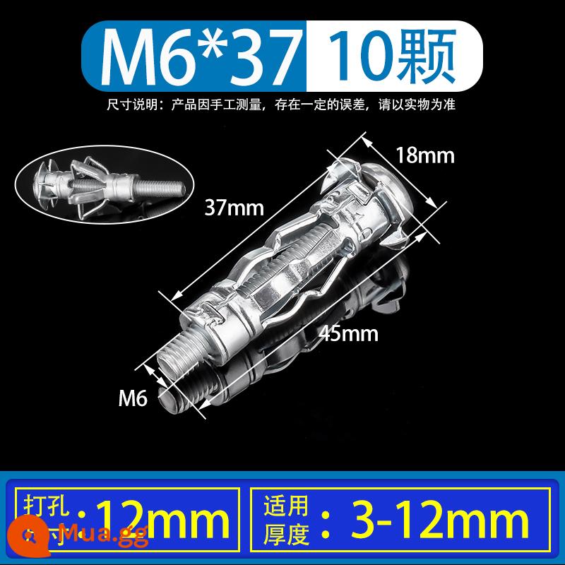 Cánh hoa đai ốc vít mở rộng rỗng tắc kè tấm nhựa sắt rỗng biển số xe đèn lồng bu lông đinh tán - M6*37(10 miếng)[Độ dày: 3-12mm]