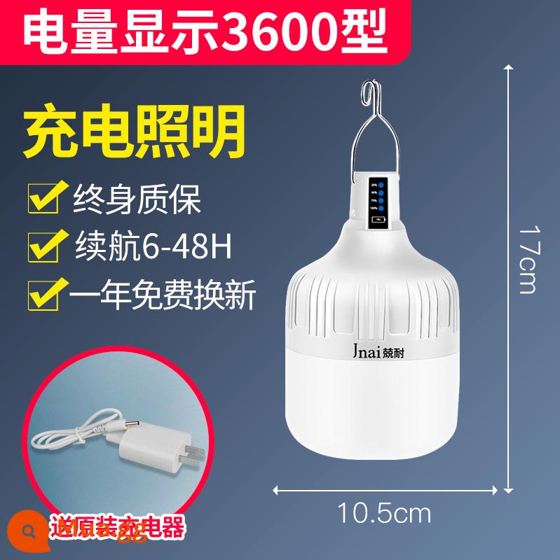 Sạc Đèn Led Di Động Chiếu Sáng Khẩn Cấp Nhà Siêu Sáng Gian Hàng Chợ Đêm Cúp Điện Dự Phòng Cắm Trại Ngoài Trời Bóng Đèn - Model hiển thị điện tử Đèn trắng 600W, pin 48h, sạc miễn phí