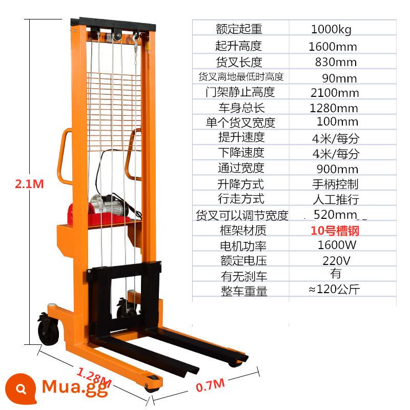 Xe nâng thủy lực chạy điện bằng tay Xe nâng nâng 1 tấn 2 tấn Xe tải xếp dỡ nhỏ Xe nâng xi lanh dầu - Plug-in nâng cấp 1 tấn nâng điện 1,6m thép kênh