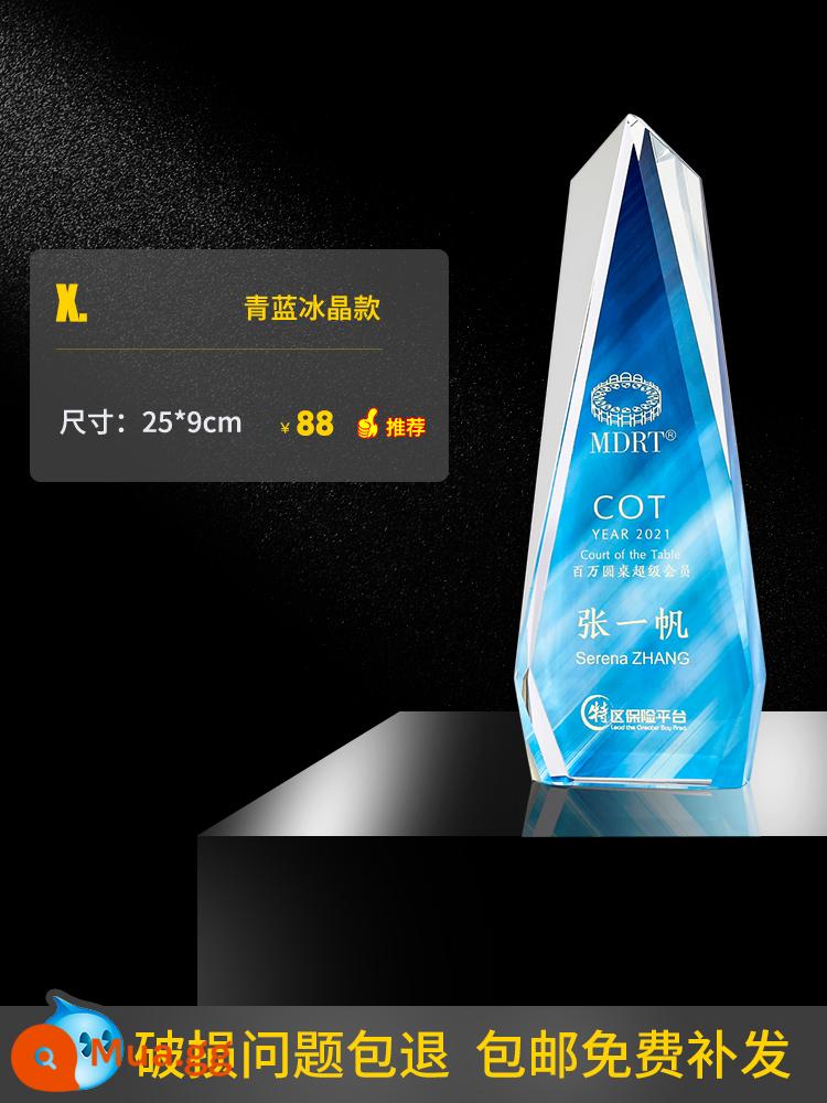 Tùy chỉnh Crystal Trophy để làm cho Giải thưởng Creative Thumb Awards Champion Huy chương khắc tùy chỉnh Cúp nhân viên xuất sắc - X. Mô hình tinh thể băng xanh thân thiện với môi trường