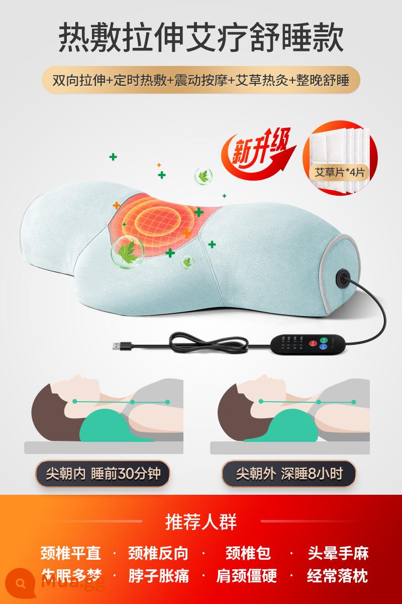 Gối cổ tử cung giúp ngủ ngon hộ gia đình ngải cứu sưởi ấm massage phục hồi cột sống chắc khỏe giấc ngủ gối cổ trụ đặc biệt - ✅Gối massage nén nóng D3s Traction [Xanh Bắc Cực]