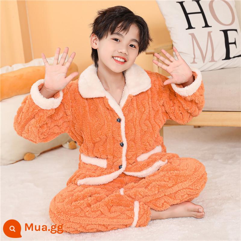 Bộ đồ ngủ trẻ em mùa đông Plus nhung dày bé trai mùa đông bé gái bé trai flannel bé gái san hô mặc nhà quần áo - THPJ Tachibana Người đàn ông da cam