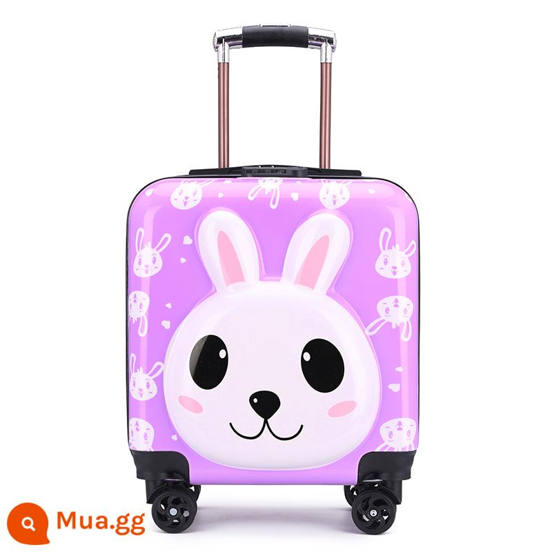 Xe đẩy trẻ em vali hoạt hình 18 inch có thể ngồi được Vali hành lý 20 inch có bánh xe đa năng cho nam và nữ 3D - Hoa dâm bụt tím 3D Thỏ tím