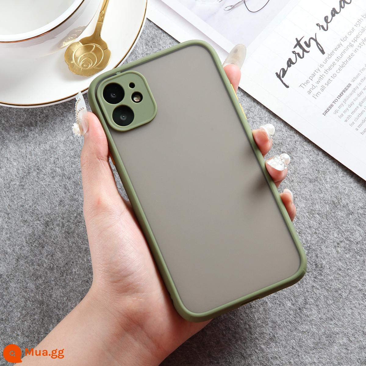 Khung tương phản màu đơn giản phù hợp với vỏ bảo vệ điện thoại di động iPhone11/12Pro Vỏ bảo vệ 14p XR trong suốt XS chống rơi 13 - Khung bảo vệ ống kính cỏ xanh