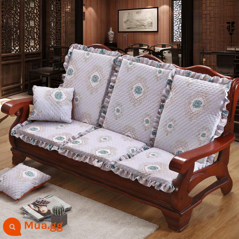 Ghế sofa gỗ đệm có tựa lưng bốn mùa phổ dày gỗ bằng gỗ gụ sang trọng đệm ghế đệm một - Hoa huệ-xám-xanh